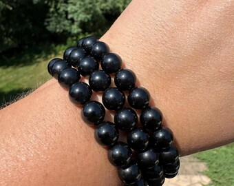 One (1) 8mm Black Obsidian Stretch Bracelet 6.5''