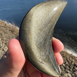 One (1) Gold Sheen Obsidian Moon |  Crystal Carving | Obsidian | Golden Sheen Obsidian