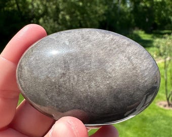 Silver Sheen Obsidian Palm Stone from Mexico - #3