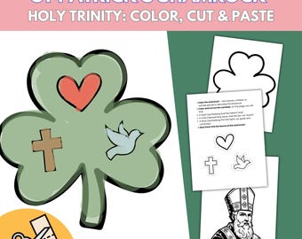 St. Patrick's Day Ausdruckbare Aktivität für Kinder Katholisches Kleeblatt Heilige Dreifaltigkeit Ausschneiden und Einfügen St. Patrick Malseite PDF