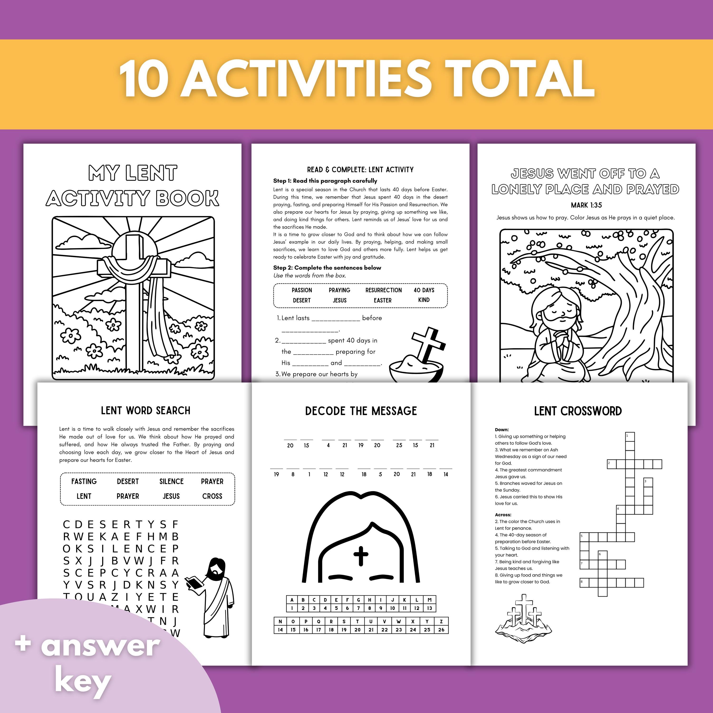 Lent Activities for Kids Activity Pack: Lent Worksheets, Coloring Pages
