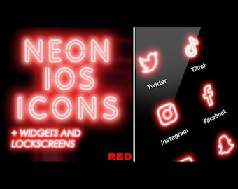 Red neon iOS app icons, widgets and lock screens
