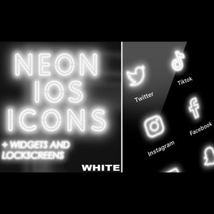 White neon iOS app icons, widgets and lock screens