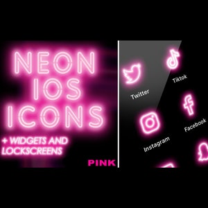 Pink neon iOS app icons, widgets and lock screens