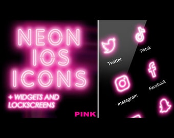Pink neon iOS app icons, widgets and lock screens