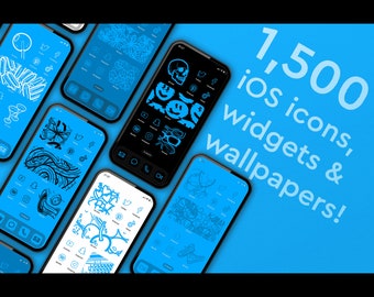 BLUE block coloured iOS app icons, widgets and wallpapers  6 VARIATIONS