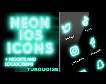 Turquoise neon iOS app icons, widgets and lock screens