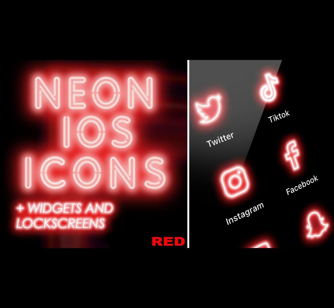 Red Neon Ios App Icons, Widgets and Lock Screens Etsy