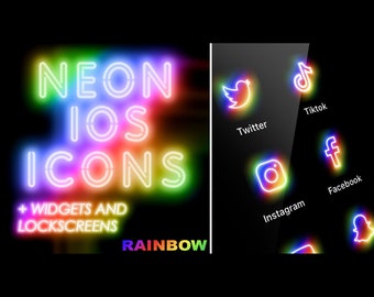 Rainbow neon iOS app icons, widgets and lock screens