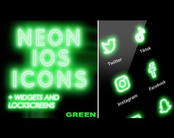 Green neon iOS app icons, widgets and lock screens