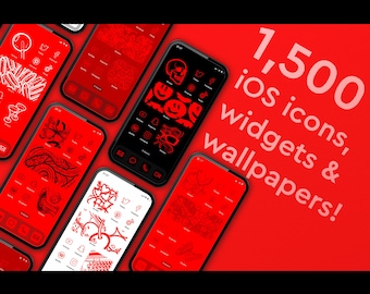 RED block coloured iOS app icons, widgets and wallpapers  6 VARIATIONS