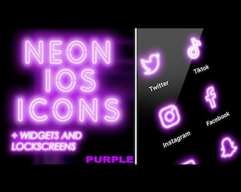 Purple neon iOS app icons, widgets and lock screens