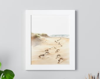 Footprints in the Sand Poem Wall Art Modern Christian Illustration artwork Abstract Watercolor Beach Christian Home Decor Minimalist