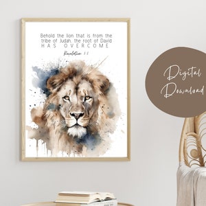 Christliche Aquarell Bibel Vers druckbare Kunst, Jesus der Löwe von Jehuda Wandkunst, Offenbahrung 5: 5 Schriftdruck, christliche Wohnkultur Kunst.