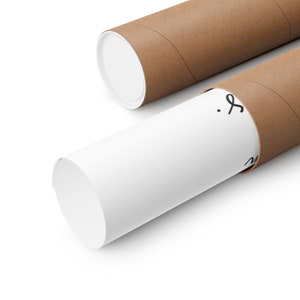 May include: A white poster rolled up inside a brown cardboard tube. The tube has a black handwritten inscription on it.
