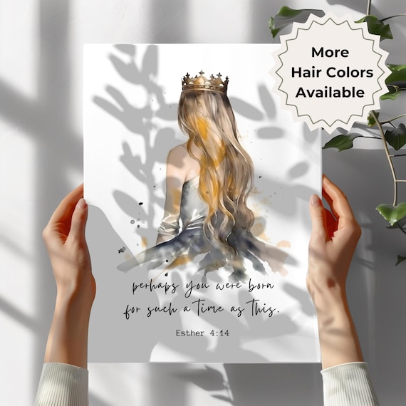 For Such a Time as This Watercolor Poster Esther 4:14 Christian Wall Art Scripture Quote Teenager Bedroom Gift Baptism Present Bible Verse