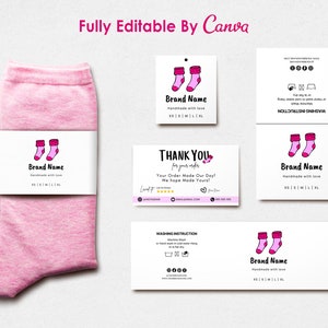 Editable Socks Label Template, DIY Socks Hang Tag, Fold over Tag, Wrap Label, Handmade Items, Printable Canva PDF files