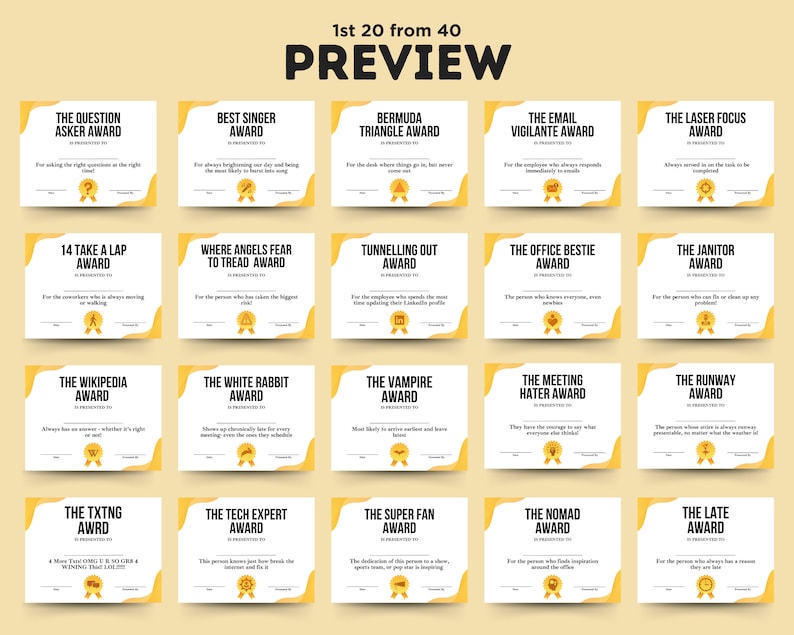 Employee Appreciation Gifts Award Certificates, 40 Printable and