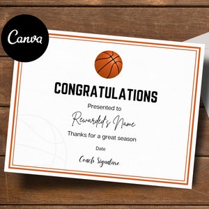 Editable basketball Award Certificates | CANVA Template | Printable | Custom Certificate Online Template