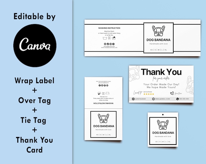PRINTABLE Dog and Pet Bandana Wrap Labels, DIY Editable Tags Template ...