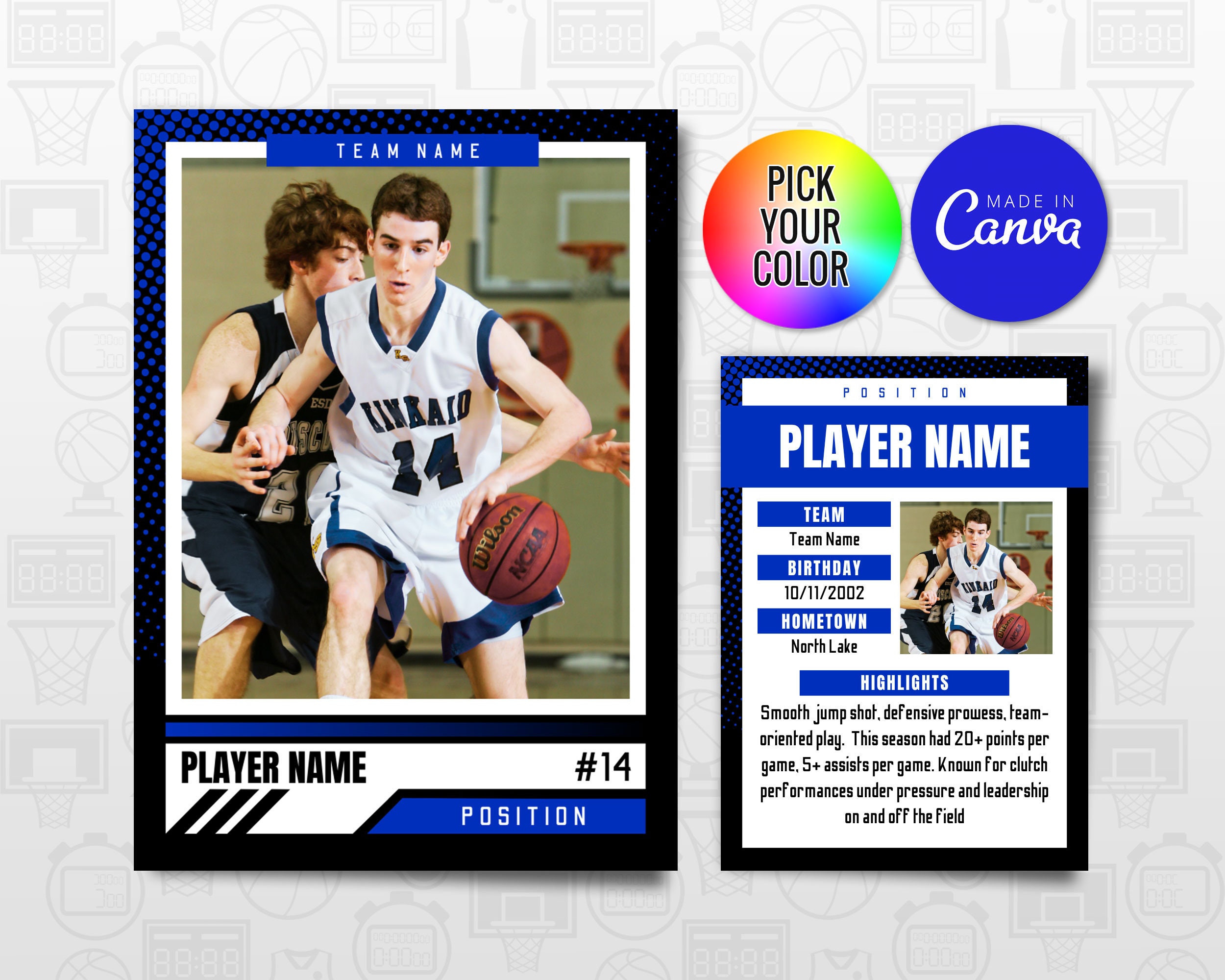Basketball Trading Cards Template, Customizable Player Card Canva 