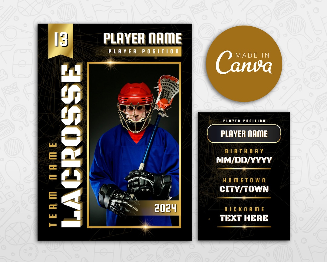 Lacrosse Card Template, DIY Golden Sport Cards Printable, Customizable
