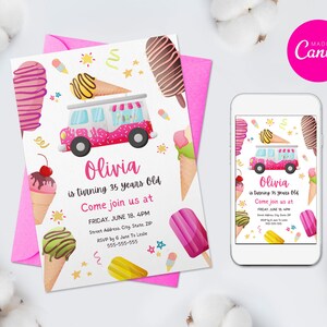 Ice Cream Truck Birthday Invitation Template, Kids Invite, Editable Birthday Party Invite, Printable & Digital Mobile Phone Invitation