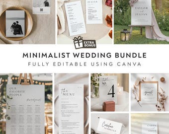 Minimalist Wedding Signage Bundle, Canva Editable Templates (Digital Download)