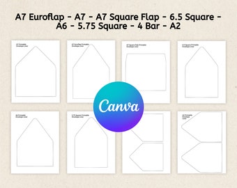 A7 Envelope Liner Template, Envelope liner A7 Square Flap & Euroflap for 5" x 7", Envelope liner 6.5 Square, A6, 5.75" Square, 4 Bar, A2