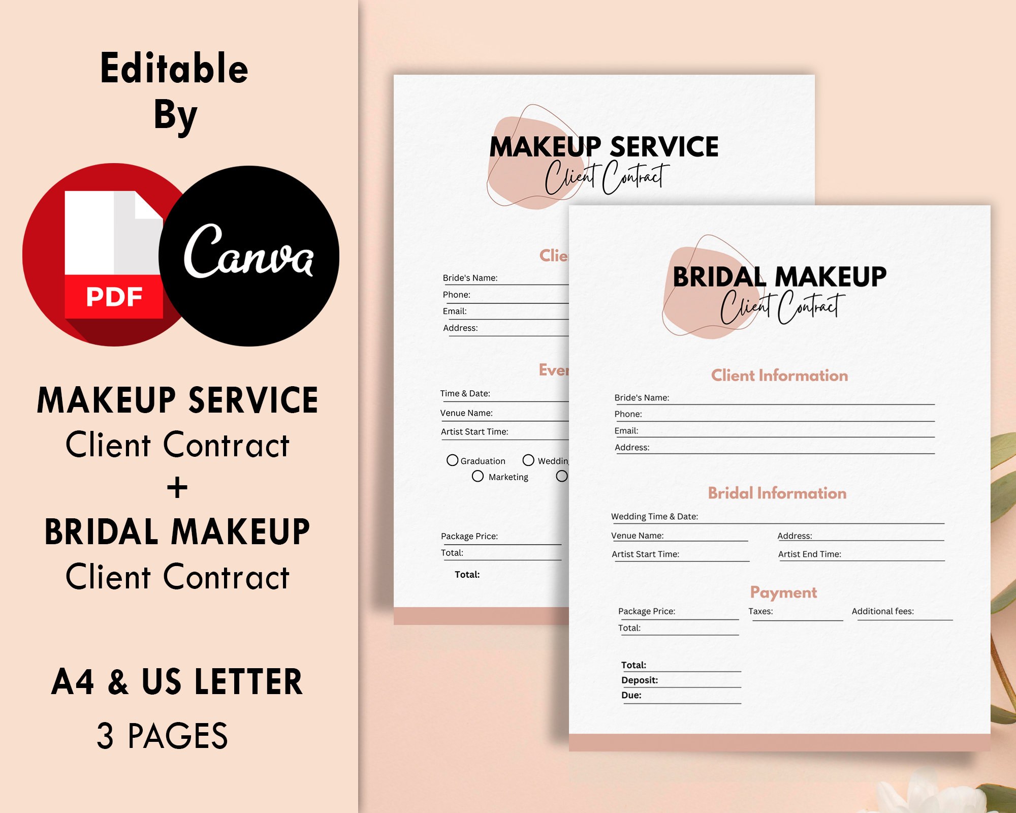 Bridal Makeup & Makeup Artist Contracts Set PDF Prints - Etsy