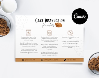 Editable Cookie Care Instructions Card, Cookie Business Card, Label Template, Small Business, Canva Template Digital Download