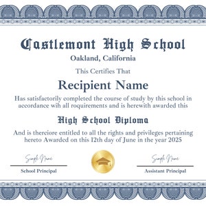 High School Diploma, Diploma Template, Canva Editable Homeschool Diploma, Graduation Diploma Template, Printable Fake High School Diploma image 2