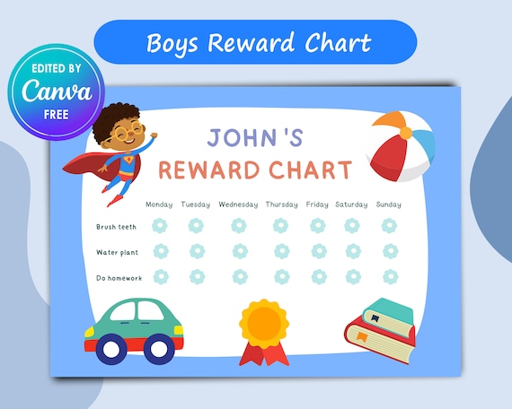 Boys Reward Chart Editable CANVA Template Kids Chore Chart - Etsy