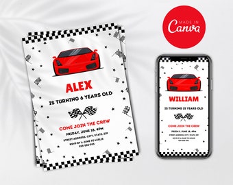 Kids Race Car Birthday Invitation Template, Sport Car Party, Editable Birthday Party Invite, Printable & Digital Mobile Phone Invitation