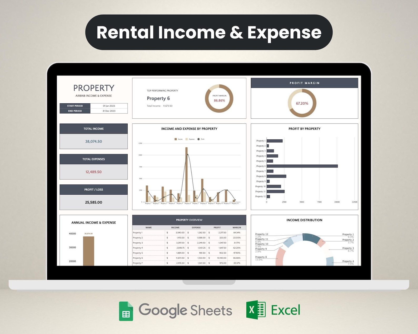 Printable Rental Bookkeeping Rental Property Template Landlord Spreadsheet Income and Expense ...