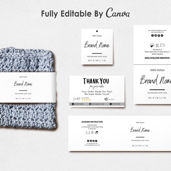 Editable Dishcloth Label Template, DIY Washcloth Hang Tag, Fold over Tag, Wrap Label, Handmade Items, Printable Canva PDF files