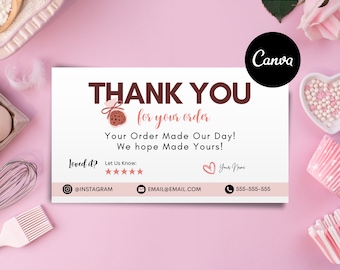 クッキーサンキューカード、Canva編集可能テンプレート、印刷可能なパーソナライズカード、デジタルオンラインテンプレート