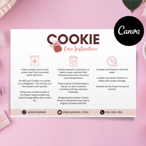 Cookie-onderhoudsinstructieskaart, bewerkbare Canva-sjabloon, afdrukbare gepersonaliseerde kaart, digitale online sjabloon