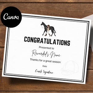 Certificati premio equestri per bambini modificabili/modello CANVA/stampabile/modello di certificato personalizzato online