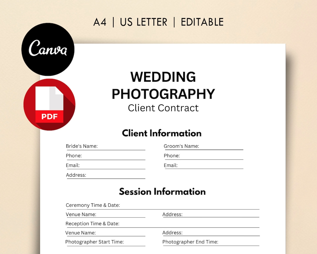 Wedding Photography Contract, PDF Forms & Editable Canva Template ...