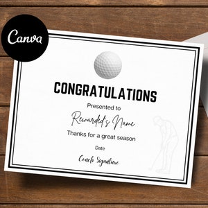 Editable Golf Award Certificates | CANVA Template | Printable | Custom Certificate Online Template