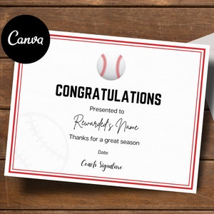 Editable Baseball Award Certificates | CANVA Template | Printable | Custom Certificate Online Template