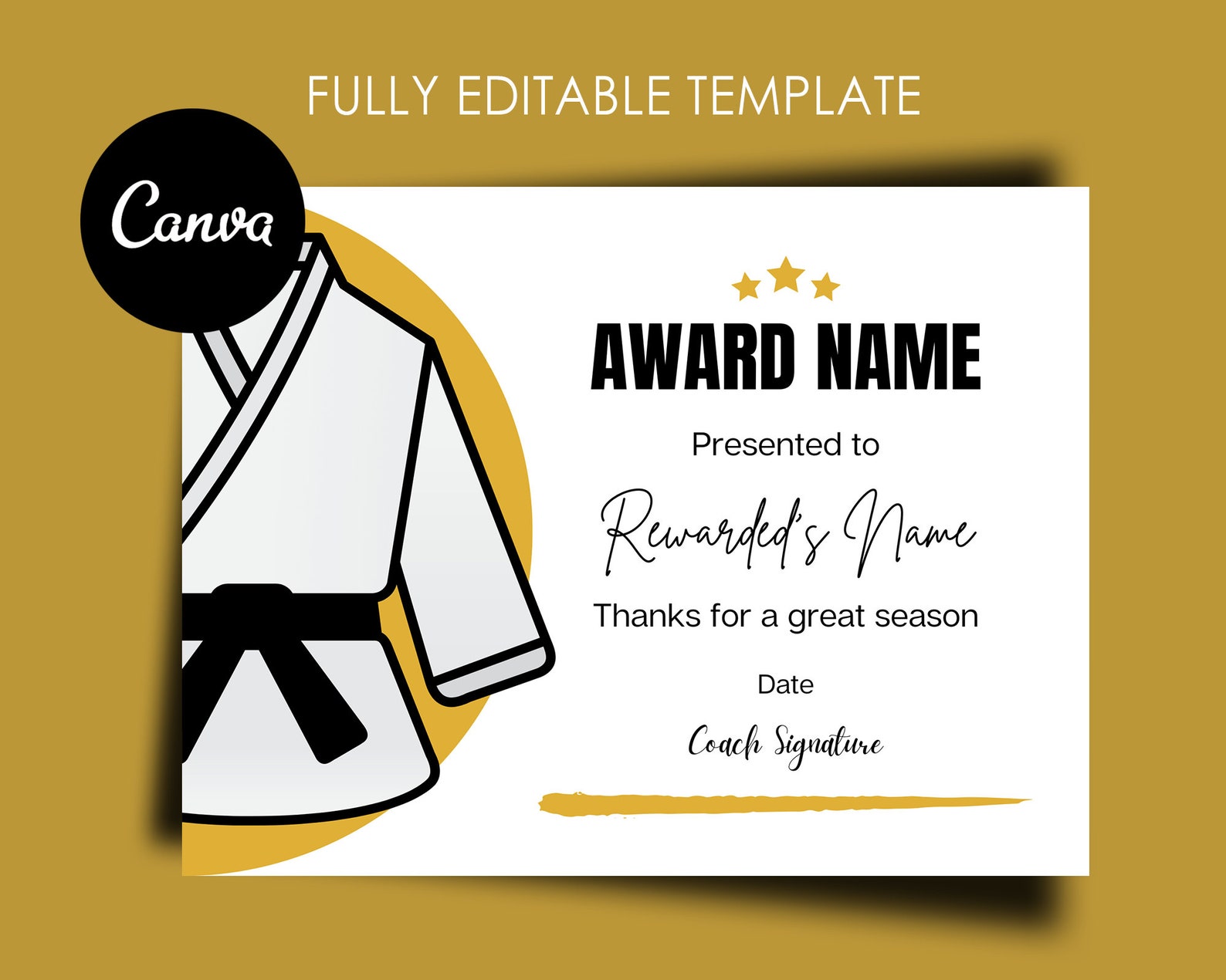 Karate Award Certificate Editable Canva Template Printable - Etsy