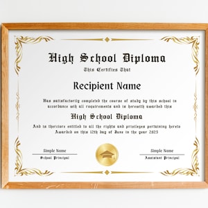 High School College Diploma Template - Editable, DIY template for Home School, College, High School or Grad School Diploma