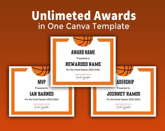 End of Season Basketball Award Certificate Editable Canva Template, Printable Ceremony Basketball Awards, Basketball Participation