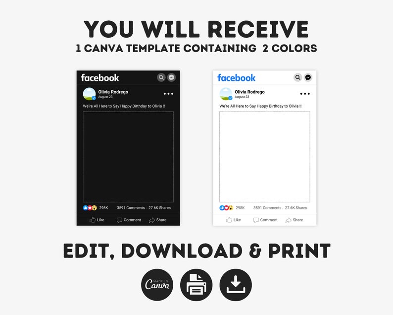 Facebook Frame Template, Editable Social Media Poster Canva Template