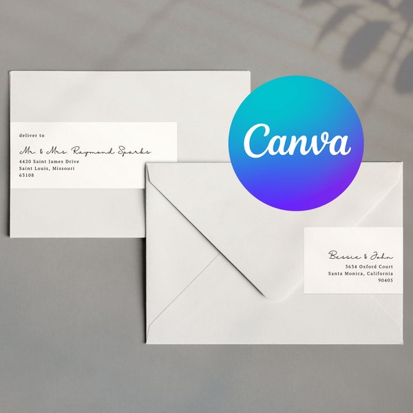 Minimalist Wrap Around Address Labels Template, DIY Wedding Invitation Envelope Labels, Canva Template, Printable Address Stickers Template