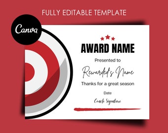 Archery Award Certificate Editable Canva Template, Printable Award End of Season Ceremony Archery Awards, Archery Participation Award
