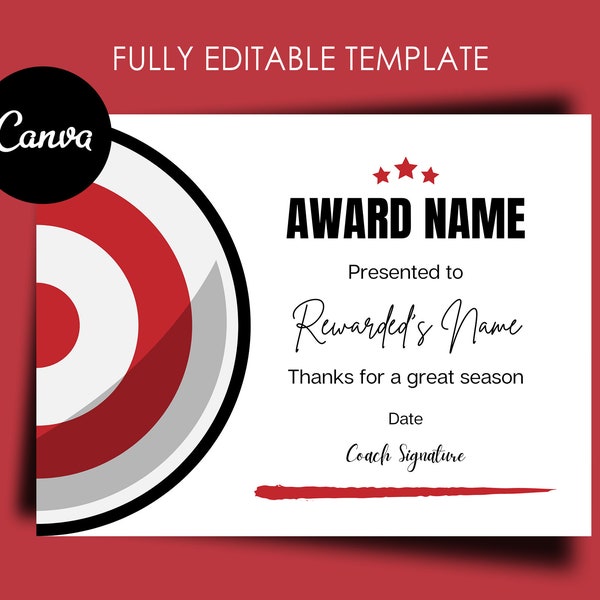 Archery Award Certificate Editable Canva Template, Printable Award End of Season Ceremony Archery Awards, Archery Participation Award