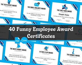 40 Funny Employee Award Certificate, Edit Or Print Staff Appreciation, Employee Thank You, PDF & Canva Templates, Team Gifts for Employees
